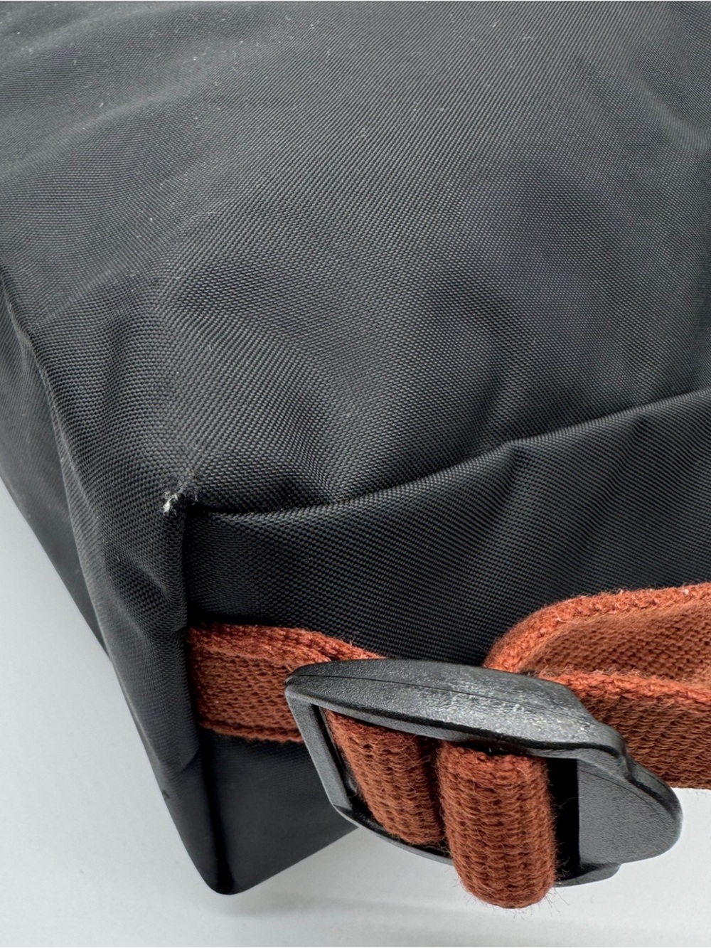 Longchamp Le Pliage Small Backpack Black Nylon Brown Leather Foldover Bag - Picture 4 of 6